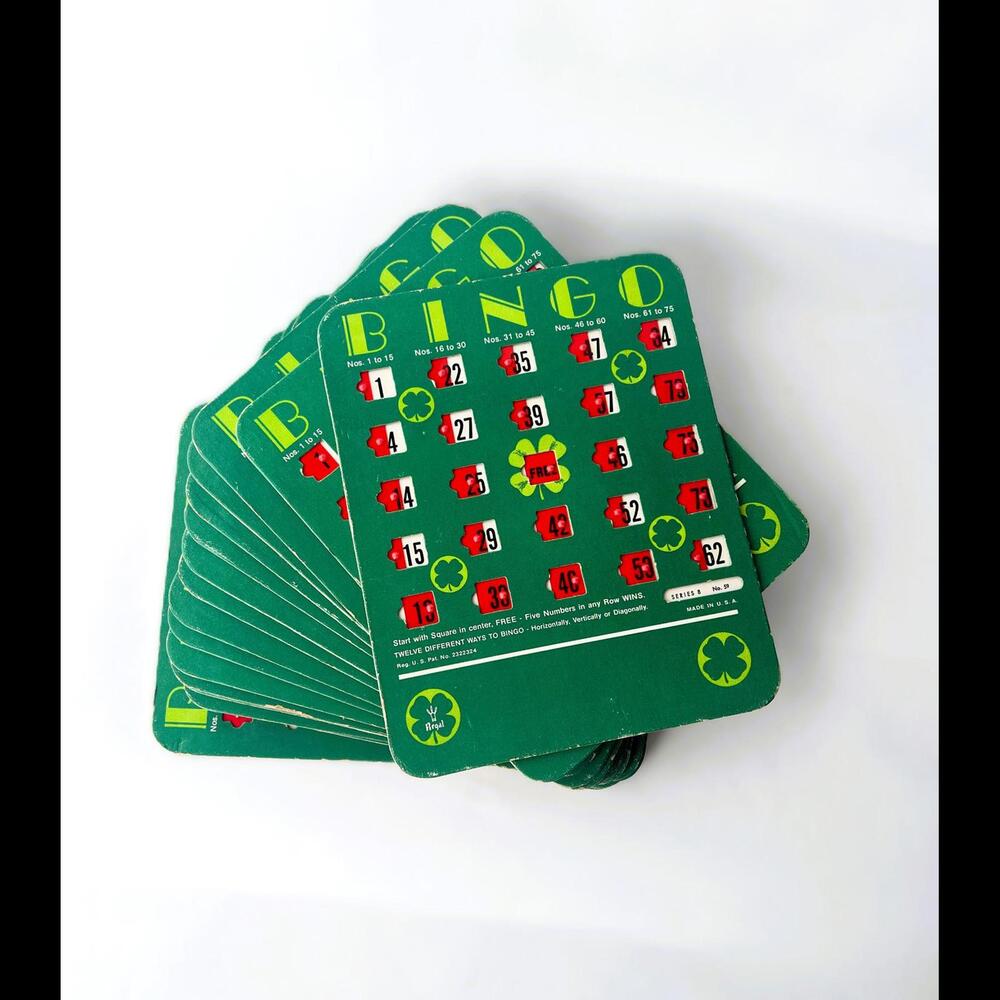 Vintage 1960's Green Slide Window Regal Bingo Game Cards | Retro Ephemera